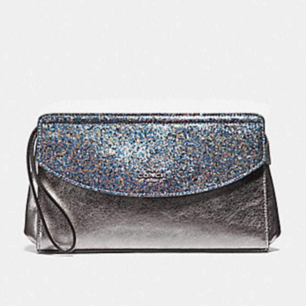NWT Coach Glitter Clutch Silver Gunmetal